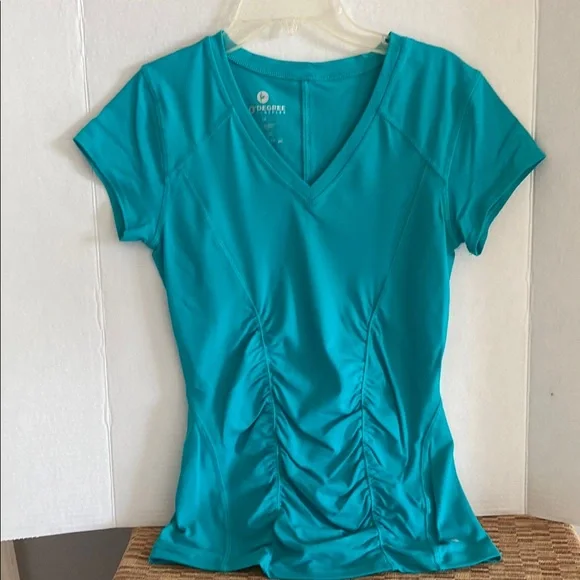 90 Degree By Reflex Blue Fitted Ruched T-Shirt - Picture 1 of 4